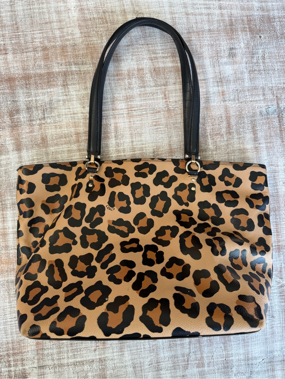 COACH Ocelot Print Leather Purse in Brown, Tan & Black w/ Gold Hardware - Picture 2 of 4